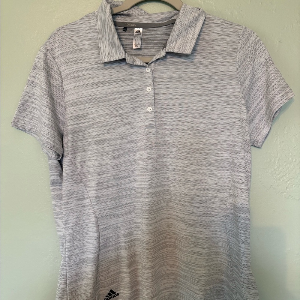 adidas Women's Light Gray Striped golf Polo Top